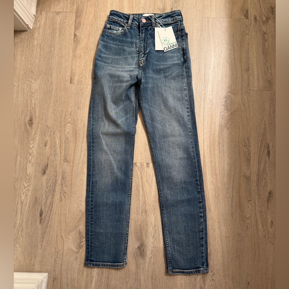 Ganni Blue Straight Leg Jeans with Classic Style